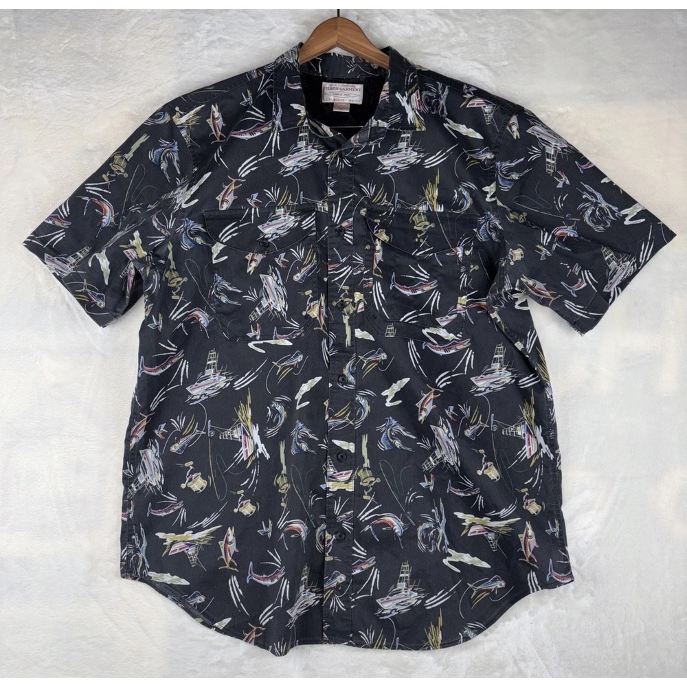 Filson Twin Lakes Short Sleeve XL Sport Shirt 20248745 Offshore Catch Fish Print